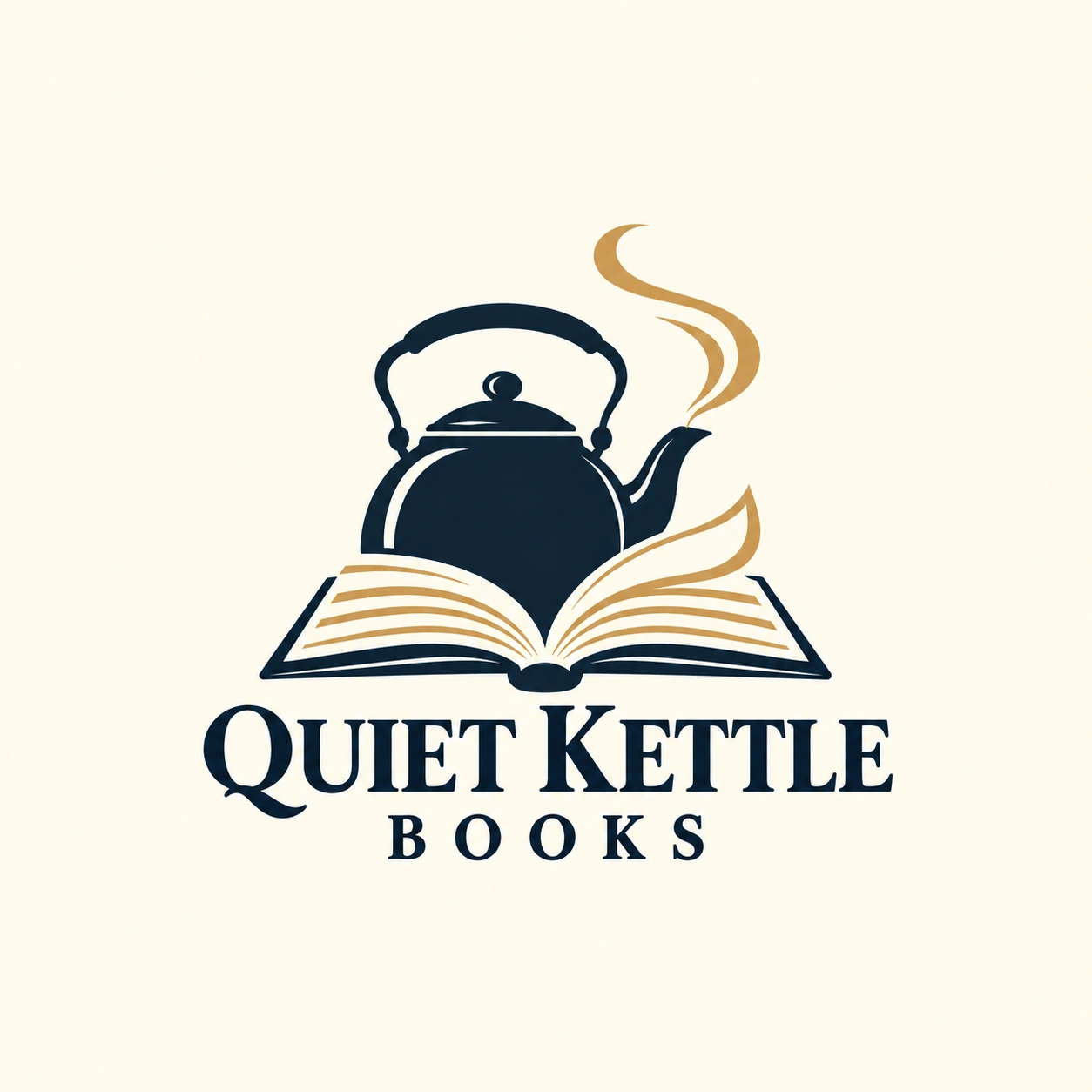 Quiet Kettle Books — a steaming kettle above an open book